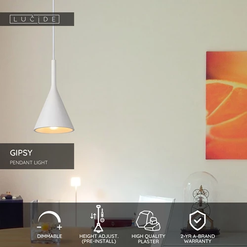 Lucide GIPSY - Pendant light - Ø 16,5 cm - 1xE27 - White - USP